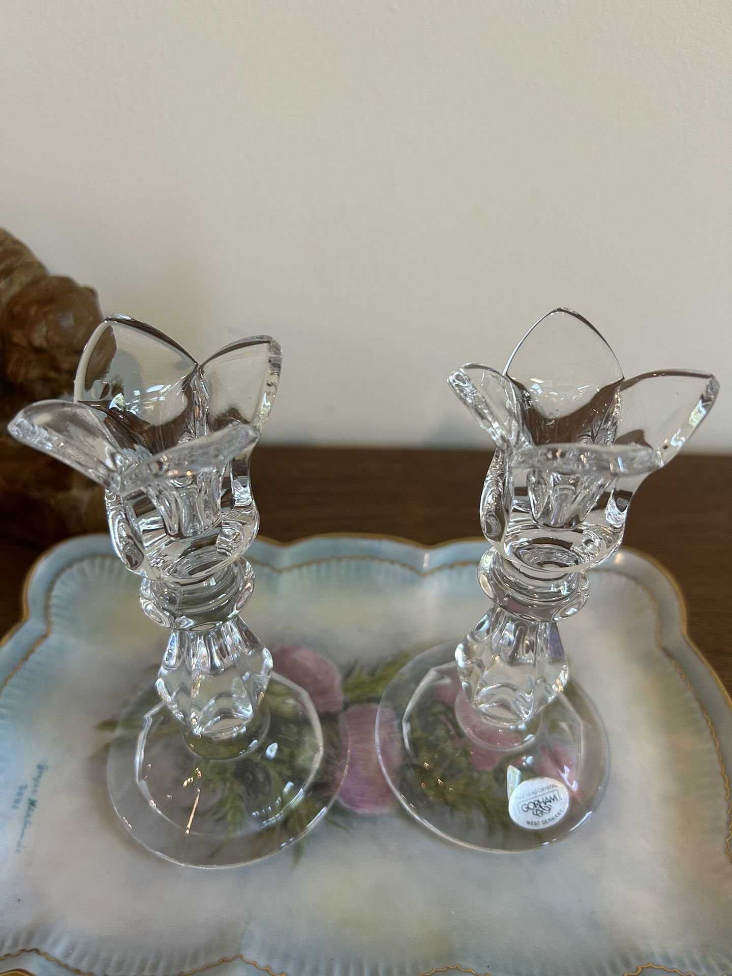 Antique Tulip Full Lead Crystal Candle Holders