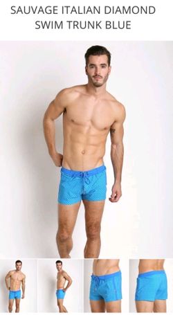 Sauvage Italian Diamond Swim Trunk Blue Size Small S - Made in USA