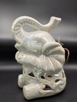 GC Home Decor Iridescent Ceramic Lucky Elephant Lantern Figurine 6.5"
