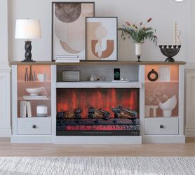 Luxury 70” Electric Fireplace TV Stand | Fits Up to 80” TVs | USB Charging Ports