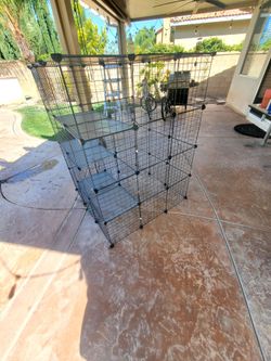 Catio, cat play pen, indoors or outdoors.  3 each shelves with overhead covers.