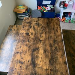 Wooden Dining Table + Benches 