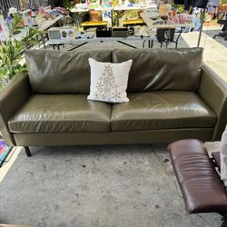 Faux Leather Sofa Green Olive 80”