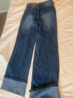 Wide Leg Cuffed Blue Jeans