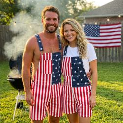 unisex American Flag Overalls Size 2XL