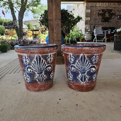 Blue Flor de Lis Pots, Planters, Plants. Pottery,  Talavera $55 cada una