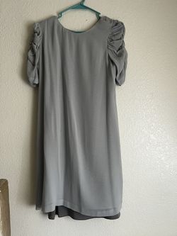 Women’s Size 10 Theory Silk Gray Layered Puff Rouged Sleeve Shift Dress