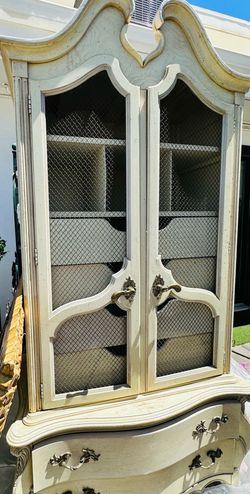 French provincial dresser vintage cabinet hutch set of 2