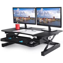 ApexDesk EDR-3612-BLACK ZT Series Height Adjustable Sit to Stand Electric Desk Converter, 2-Tier Design with Large 36x24" Upper Work Surface and Lower