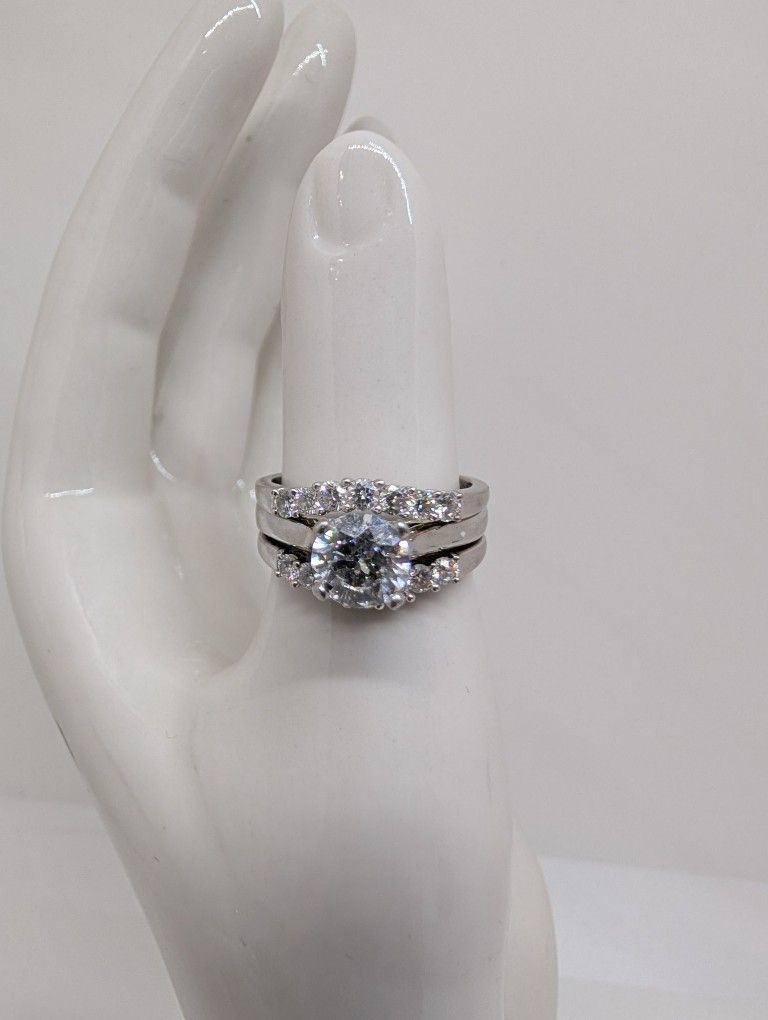 Wedding Ring Set-3 Piece. 1.12ct Round Diamond Engagement Ring AND 2 Chevron Style Anniversary Bands 0.33ct on each band.