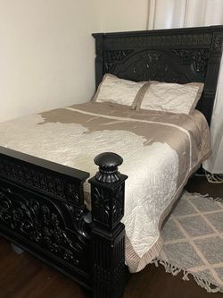Dark Bedroom Set – Bed Frame, Dresser, Mirror & Nightstand