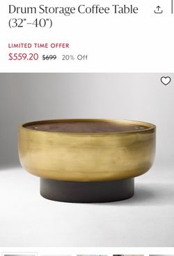 West Elm Drum Storage Coffee Table – Brass Finish w/ Hidden Storage