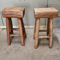 Rustic Handcrafted Wooden Stools – Set of 2