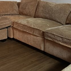 Bernhardt 7-Piece U-Shaped Sectional Sofa - Tan/Beige Fabric w/ Minor Cat Scratches