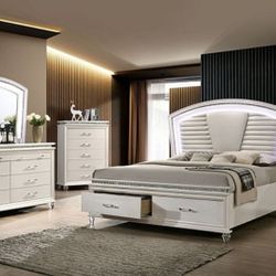 Brand New Pearl White Queen 4pc Bedroom Set(Available In California & Eastern King Size)