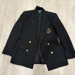 Lauren Ralph Lauren Black Jacket with Gold vintage blazer wool embroidery emblem