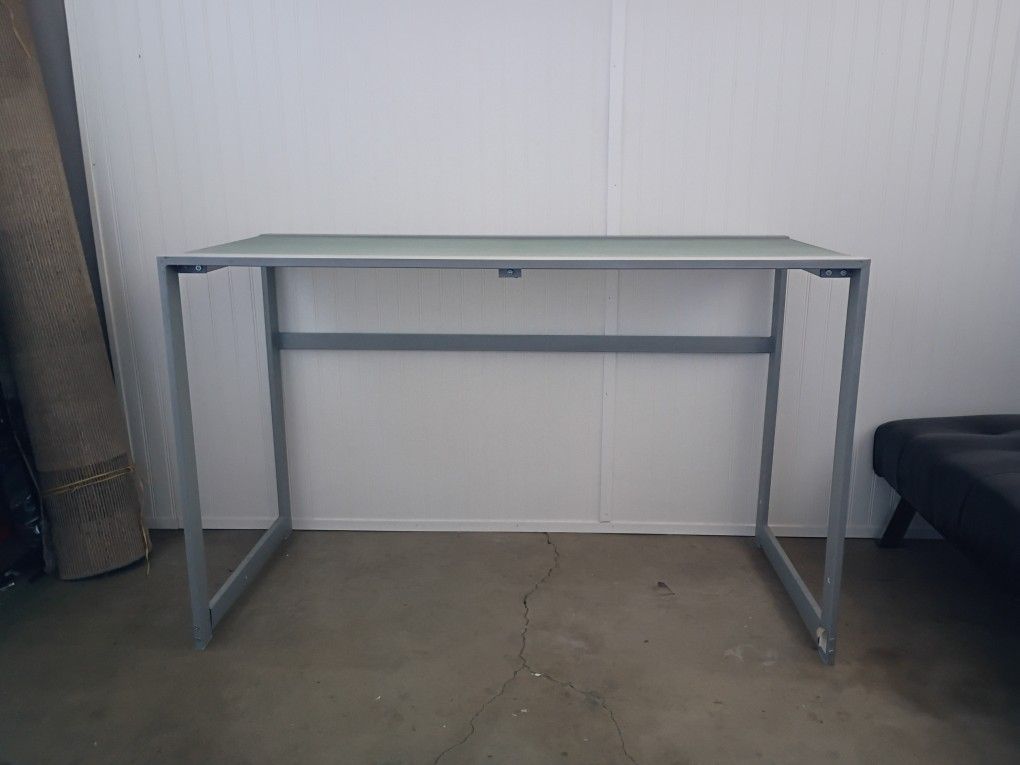 Home & Garden..Nice Desk Grey Metal Frame And Frosted Glass
