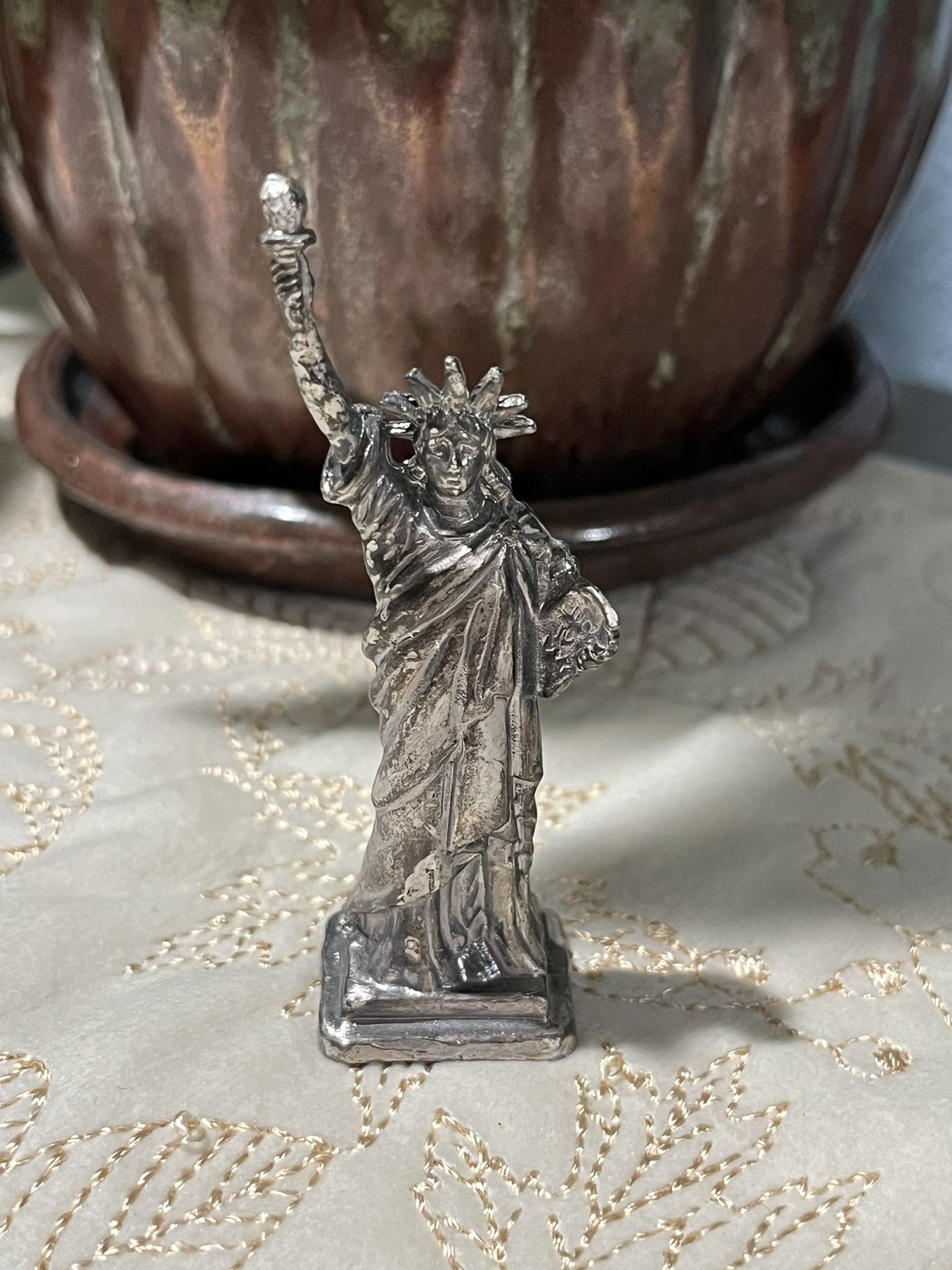 Vtg Statue Of Liberty Pewter Brass Metal Mini Small Travel Souvenir Figurine 3"