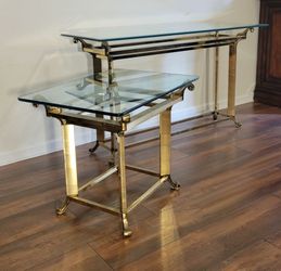 Brass & Glass Console Table And Matching End Table