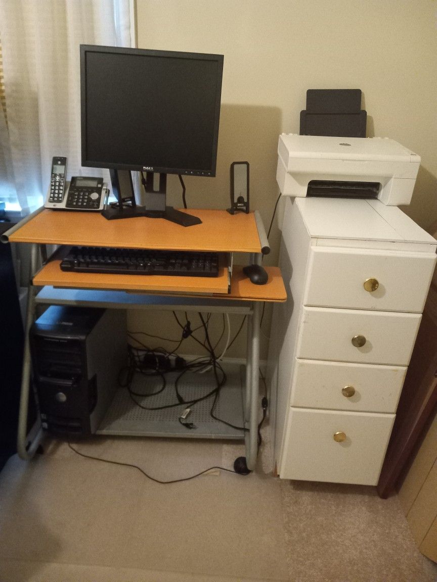 Complete Set Of Computer Include Chair Printer Desk