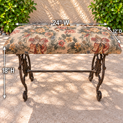 Antique Early 1900s Cast Iron Vanity / Boudoir Bench – Ornate Floral Stool