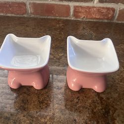 Set of ceramic cat food bowls