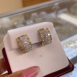 14k Aretes Oro Amarillo Con Zirconias