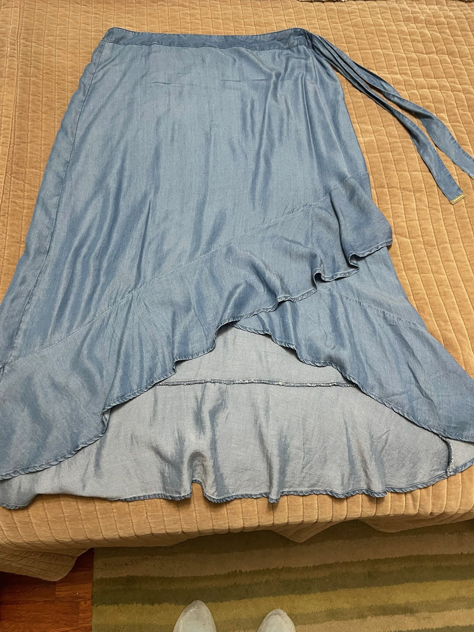 MICHAEL KORS Chambray Hi Lo Blue Ruffle Midi Skirt