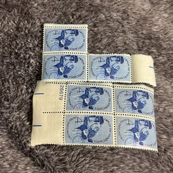 This is a block of vintage US postage stamps from 1960, promoting the employment of handicapped individuals.