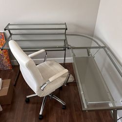 Glass Desk And White Chair Combo