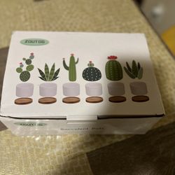 ZOUTOG Succulent Pots, White Mini 3.15 inch Ceramic Flower Planter Pot with Bamboo Tray, Pack of 6 - Plants Not Included