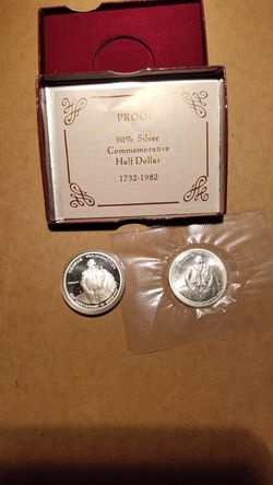 2 Proof Commemorative Half Dollars, 1732-1982 1D and 1S.