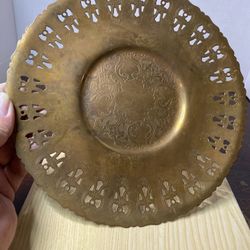 Vintage Brass Golden Bronze Perforated Design Plate
