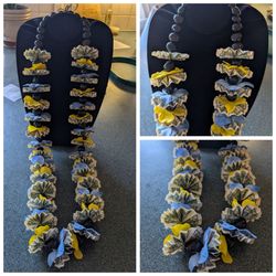 Beaded Graduation Money Lei With Blue & Yellow Flowers