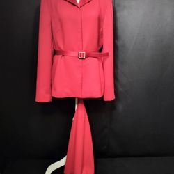 Women's Red 2 Piece (Blazer & Skirt) 3 Button W/ Belt (Size 12)