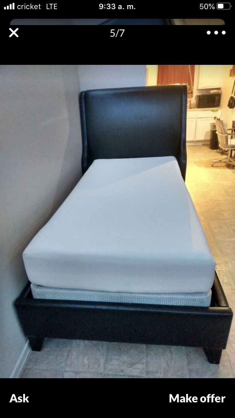 Twin bed frame leather and box spring included memory foam mattress