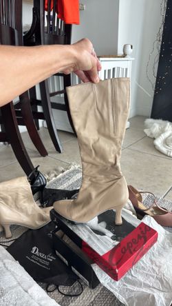 Beige Leather Tango / Ballroom Dance Boots- Miami Heat Dancer Style