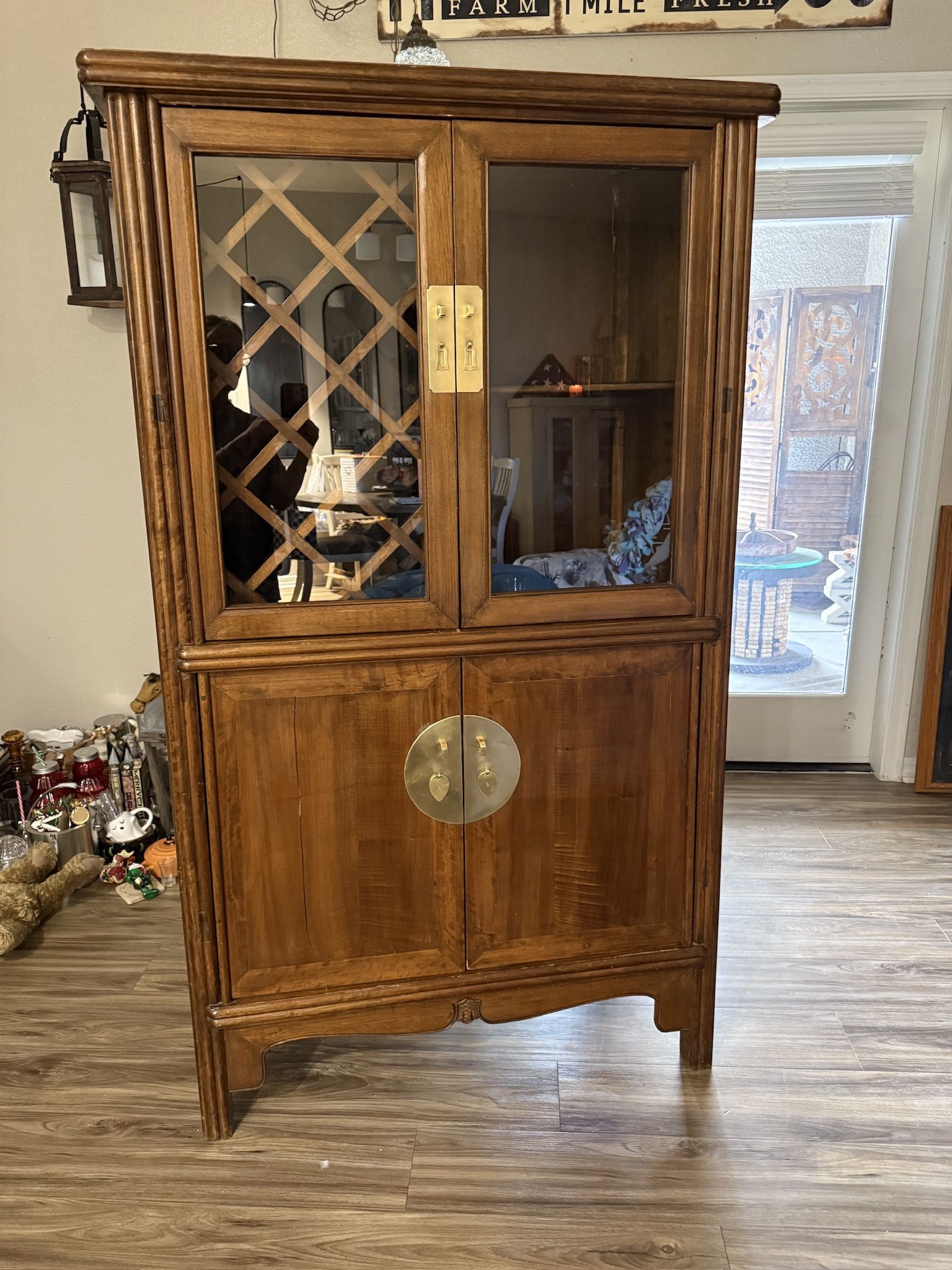 1950’s Asian style with brass accents dry bar hutch