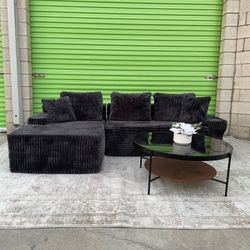 *Free Delivery* Black Corduroy Boneless Sectional Couch Sofa