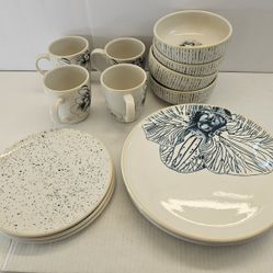 Corona Dinnerware Set – 15-Piece Ceramic Set for 4 – Cattleya Orchid Design – Microwave & Dishwasher Safe (Missing Salad Plate)