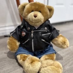 Build-A-Bear Workshop Harley-Davidson Brown Teddy Bear 16in Jacket Denim Shorts