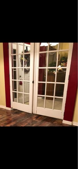 3 Antique Wood Doors with window panels