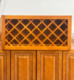 36” Wooden Lattice Wine Rack Cabinet | Honey Finish 36×12×18