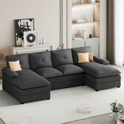 New 110" Modular Sofas for Living Room Cloud Sofa U Shaped Sofa with Double Chaise 4 Seater Sofa Sets with Thick Cushion and Soft Backrest,   New in b