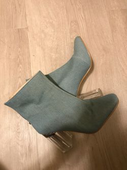 Denim boots clear heels