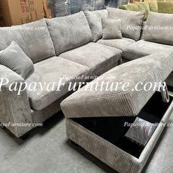 NEW Modern Sectional Sofa and Chaise Set FREE STORAGE OTTOMAN Light Grey Fabric Ashley IKEA Style Discount Beige Gray Black Couch BIG SALE Many Colors