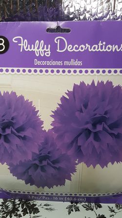 Purple tissue pom-poms Party Decorations - see description for more information.