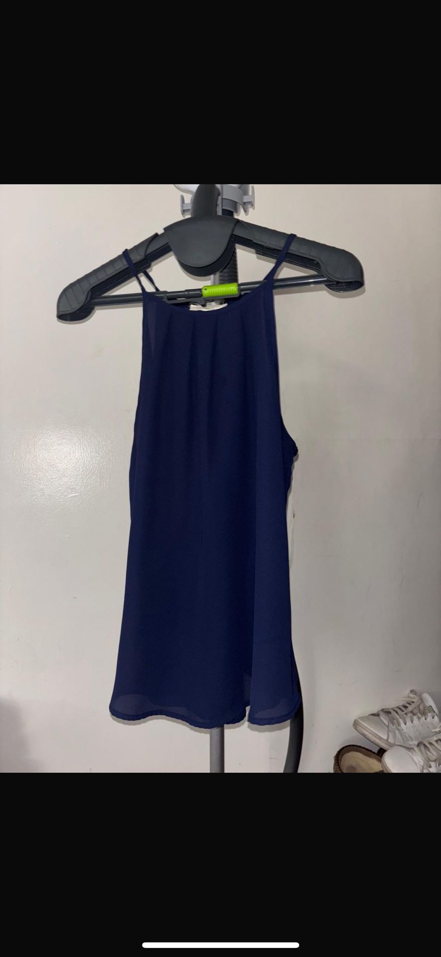 Navy Blue Sheer Halter Top - Size Small