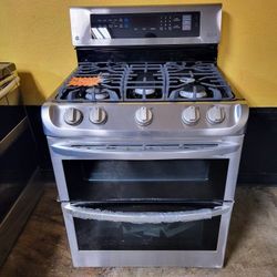LG ThinQ 5 Burner Double Oven Gas Stove 30 Wide