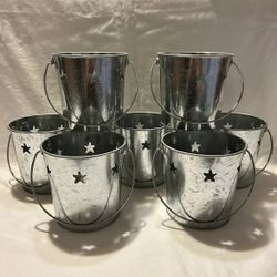 🪣 (7) Galvanized Metal Buckets 4.5” Tall